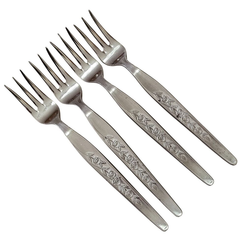Elden Vintage Flower Cocktail Fork Stainless 5.5" Rose Midcentury Colonial EDL5